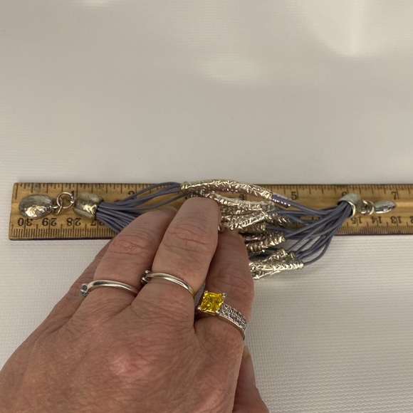 Multi Strand Cord Silver Tone Boho Chic Bracelet - Picture 7 of 8